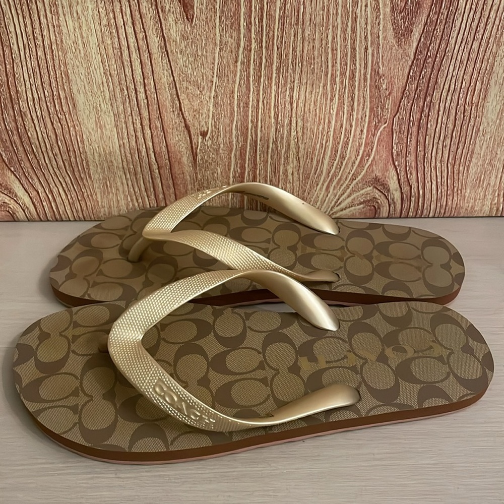 COACH Women's Gold Logo Flip Flop Sandals - Picture 3 of 11